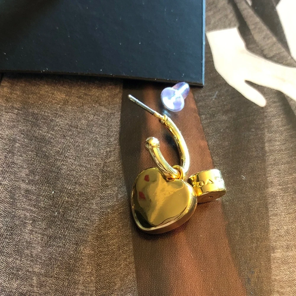 Authentic New on card. COACH Gold Heart Drop Earrings with Red Crystal Centers - Picture 6 of 8